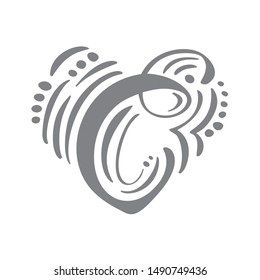 Heart vector Hand Drawn calligraphic scandinavian floral C logo. Uppercase Hand Lettering Letter C with curl. Wedding Floral Design