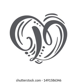 Heart vector Hand Drawn calligraphic scandinavian floral D logo. Uppercase Hand Lettering Letter D with curl. Wedding Floral Design