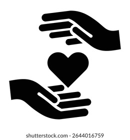 Heart vector in hand icon vector. Hand holding heart, love, compassion, giving, support, care, help, charity, kindness, altruism. Healthcare hands holding heart icon. Vector illustration.