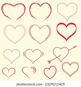 Heart vector. Hearts flat icons. Set of red hearts icons. Valentines Day. Collection of heart illustrations, love symbol icons set. heart vector drawn by brush tool.