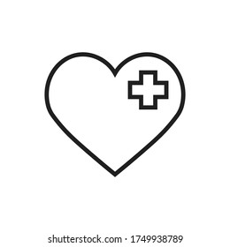 Heart vector icon. Add heart vector sign. Plus love linear heart icon. 