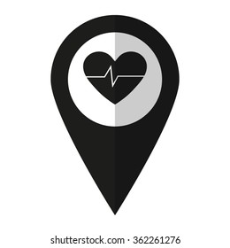 Heart - vector icon;  black map pointer