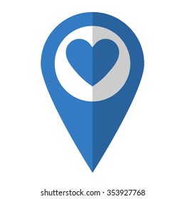 Heart - vector icon; blue map  pointer