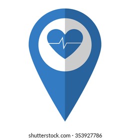 Heart - vector icon; blue map  pointer