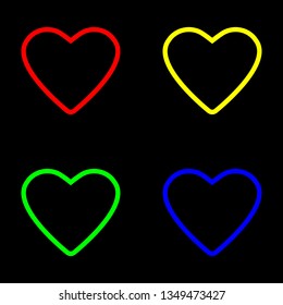 Heart vector icon, color set. Black background