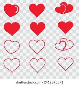 Heart vector, icon design set for Valentine's day. Seamless pattern with hearts vector on transparent background. Vector illustration.