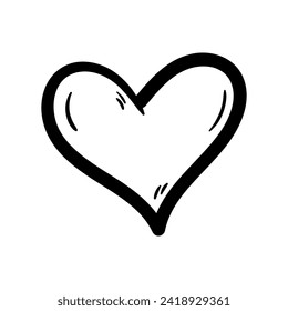 Heart vector icon in doodle style. Symbol in simple design. Cartoon object hand drawn isolated on white background.