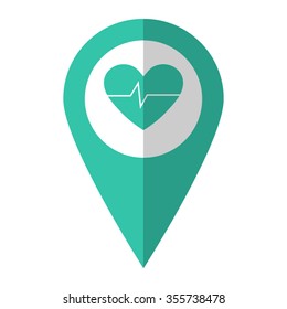 Heart - vector icon;  green map pointer