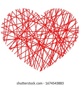 Heart vector icon isolated on white background. Red string heart logo. Flat simple illustration for graphic design. Valentine's Day love symbol.