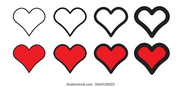 Icono de Vector de corazón. Amor contorno simple, símbolo rojo de San Valentín, forma de corazón, como diseño, signo de boda, ilustración de etiqueta romántica