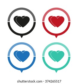 Heart - vector icon; map pointer;  message bubble