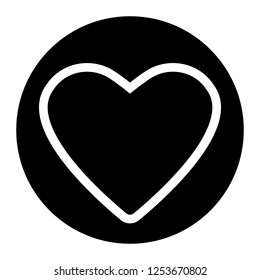 Heart vector icon on black circle. White background