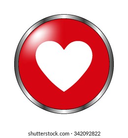 Heart - vector icon on the  red button