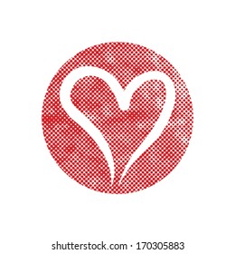 Heart vector icon with pixel print halftone dots texture.