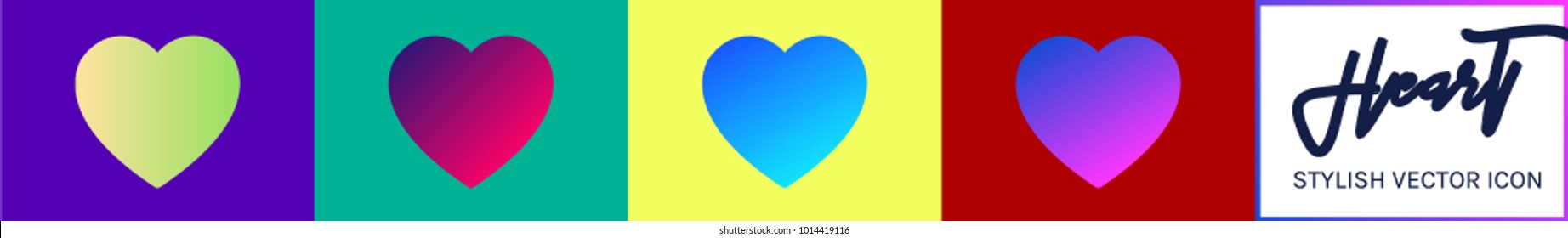 Heart vector icon set, Brilliant love symbol with colorful gradient color flat style. For your unique design decoration; Valentine's day, love concept, logo,shape icon with several idea & any occasion