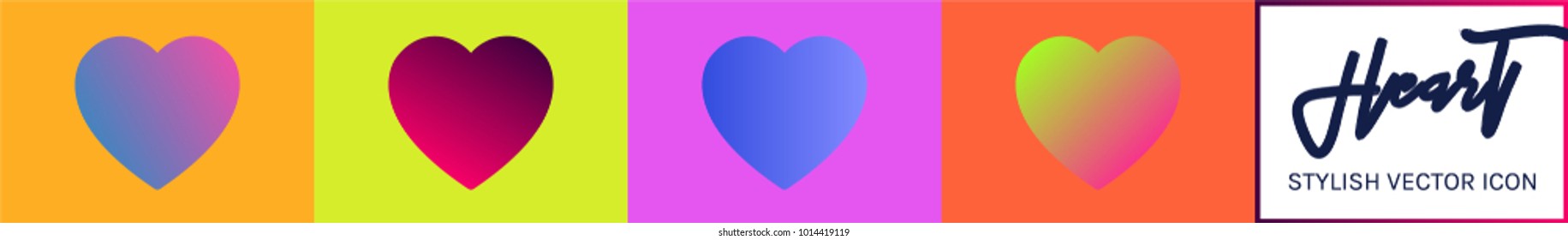 Heart vector icon set, Brilliant love symbol with colorful gradient color flat style. For your unique design decoration; Valentine's day, love concept, logo,shape icon with several idea & any occasion