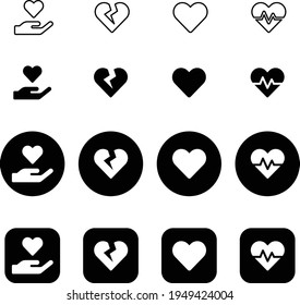 Heart vector icon set, Broken heart, heart beat, Vector heart, web design, app design, social media design 