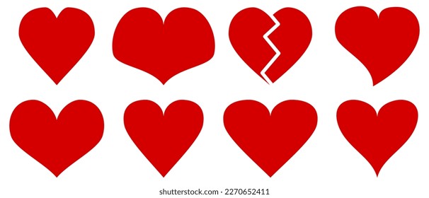 Conjunto de iconos de vector del corazón, colección de símbolos de amor aislados en fondo blanco