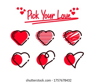 Juego de iconos del vector del corazón, icono Concepto de amor