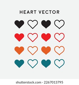 Heart vector icon Set, Love symbol icon set, Flat Heart Silhouettes Vector. Love banner template decorative element for wedding invitation card.