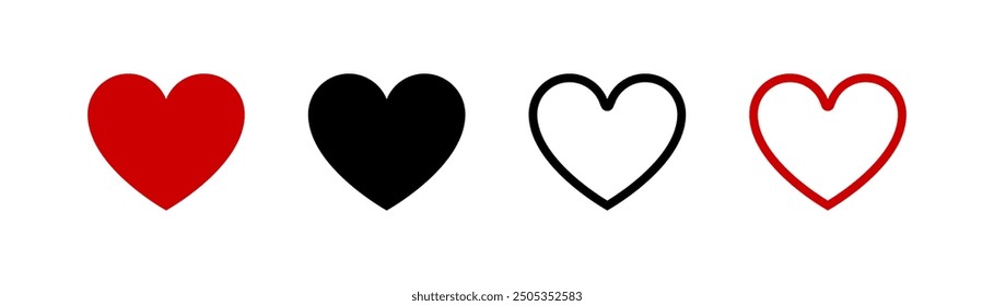 Heart vector icon. Heart shape. Valentine red or black heart icons. Love symbol