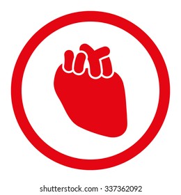 Heart vector icon. Style is flat rounded symbol, red color, rounded angles, white background.