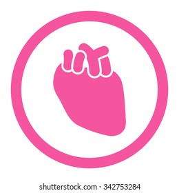 Heart vector icon. Style is flat rounded symbol, pink color, rounded angles, white background.
