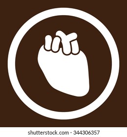 Heart vector icon. Style is flat rounded symbol, white color, rounded angles, brown background.
