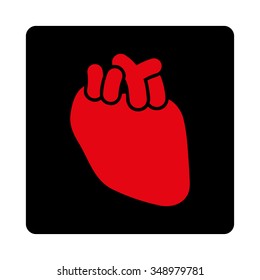 Heart vector icon. Style is flat rounded square button, intensive red and black colors, white background.