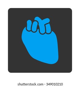 Heart vector icon. Style is flat rounded square button, blue and gray colors, white background.