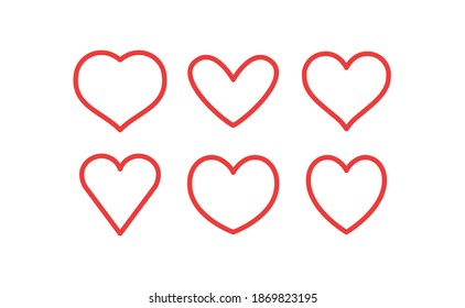 Colección de iconos del vector del corazón. Corazón lineal puesto. El día de San Valentín y los símbolos de amor.