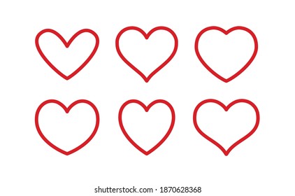 Colección de iconos del vector del corazón. Corazón lineal puesto. El día de San Valentín y los símbolos de amor.