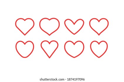 Heart vector icons collection. Linear hearts set. Valentine's day and love symbols.