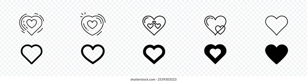 Iconos del vector del corazón, conjunto de iconos del corazón de la Colección del amor, conjunto de iconos del corazón. Amor, números, ícono de Vector de corazón, símbolo de amor.