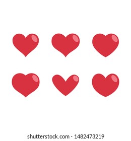 Heart vector icons, love symbol collection. Red Hearts silhouettes.