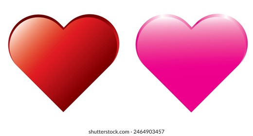 Heart vector icons on white background. Set of red and pink hearts. Set of 3D love symbols. Vector illustration.