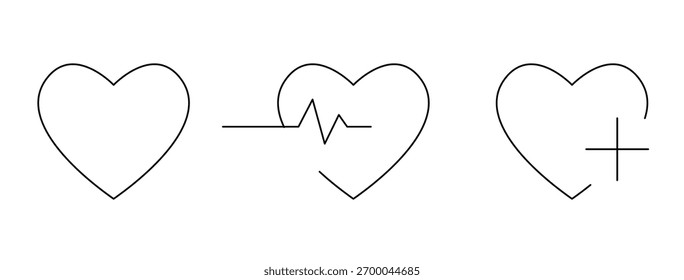 Ícones de vetor cardíaco. Conjunto de ícone de batimento cardíaco em plano de fundo isolado. cardiograma logotipo cardíaco em estilo linear.