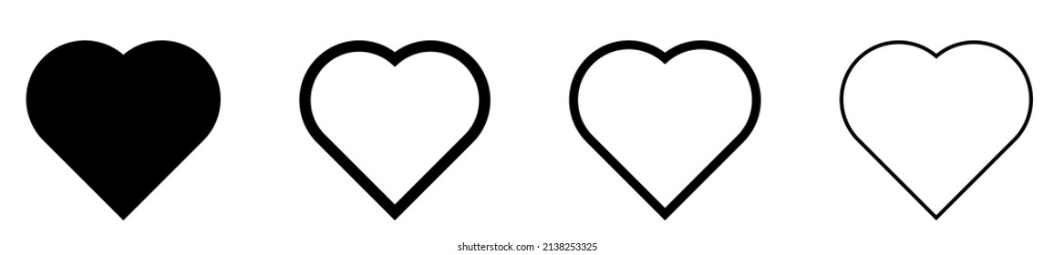 Heart vector icons set. Line art style. Design for Valentine's Day, medicine concept. Vector illustration isolated on white background