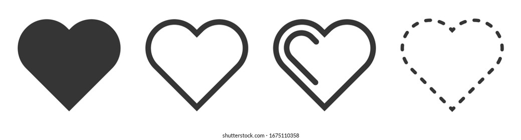 Iconos vectoriales del corazón. Conjunto de símbolos de amor sobre fondo blanco. Ilustración vectorial. Concepto de amor