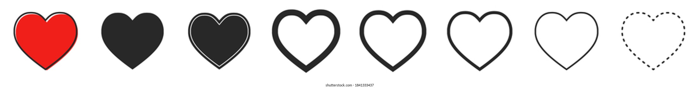 Heart vector icons. Set of love symbols on white background. Vector illustration. Concept of love