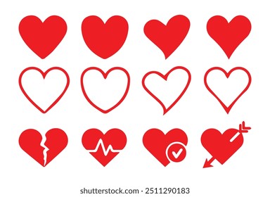 Heart vector icons. Set of love symbols isolated on transparent background.Vector Illustration EPS 10
