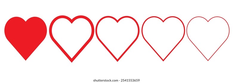 Heart vector icons. Set of love symbols isolated on transparent background.