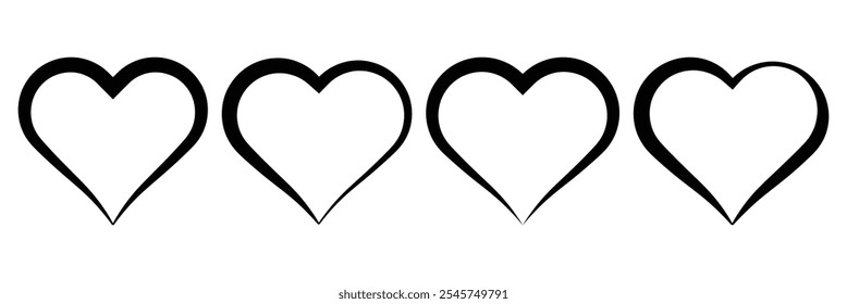 Iconos del vector del corazón. Conjunto de símbolos de amor aislados sobre fondo blanco.