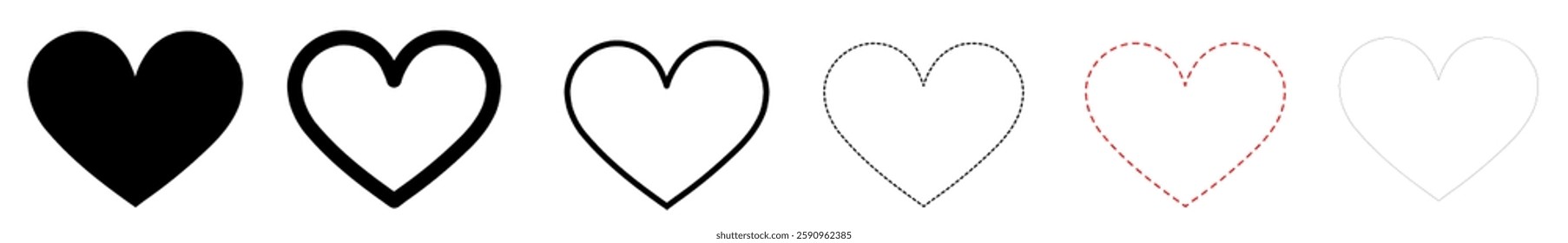 Heart vector icons, set of love symbols isolated, heart shape. Valentine's Day , medicine concept, love passion concept. Black and gray hearts,