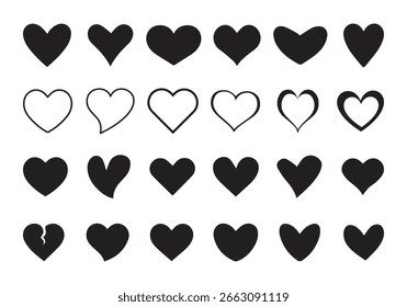 Heart vector icons. Set of love symbols isolated on transparent background.