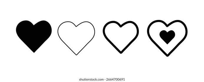 Iconos del vector del corazón - conjunto de símbolos del amor y del romance, Ilustraciones planas aisladas	
