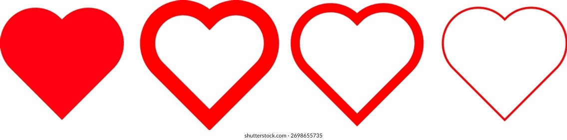 Heart vector icons. Set of love symbols isolated Outline