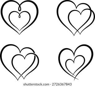 Iconos del vector del corazón. Conjunto de símbolos de amor aislados. Vínculos eternos, Un Vector romántico, Vínculos, Sentimiento dinámico, lazos amorosos, Diseños, silueta de corazón en blanco, Corazón romántico, Relation.eps