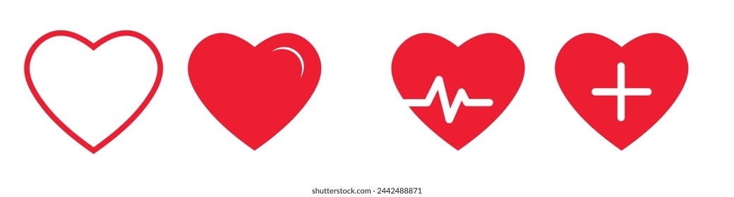 Iconos del vector del corazón. Conjunto de símbolo de corazón rojo. Conjunto de icono de latido sobre fondo blanco. Ilustración vectorial.