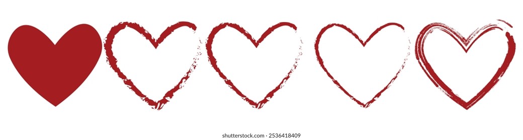 Iconos del vector del corazón. Conjunto de Vector forma de corazón . Concepto del día de San Valentín . Concepto de pasión de amor. Diseño romántico. Corazones rojos en el fondo blanco. Ilustración vectorial.